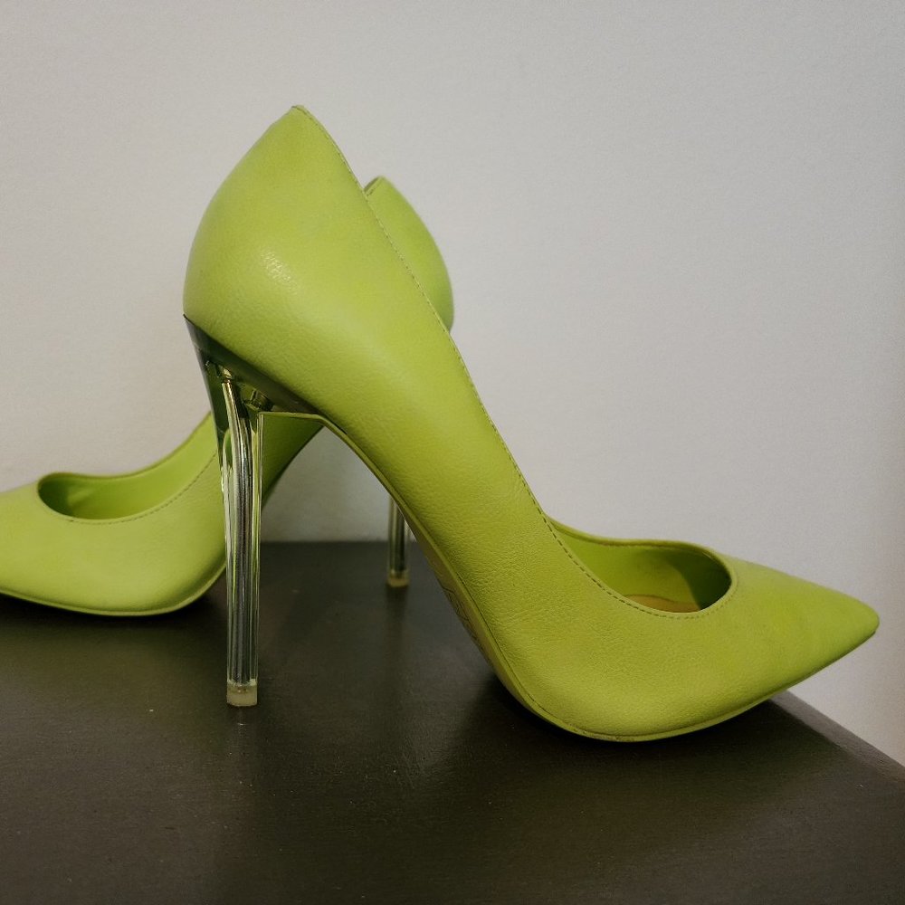 Aldo Neon Yellow pumps, acrylic heel, size 6